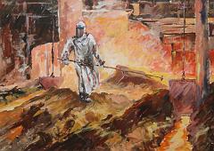 Neue Maxhütte, Letzter Abstich - 49 x 63 cm, Acryl